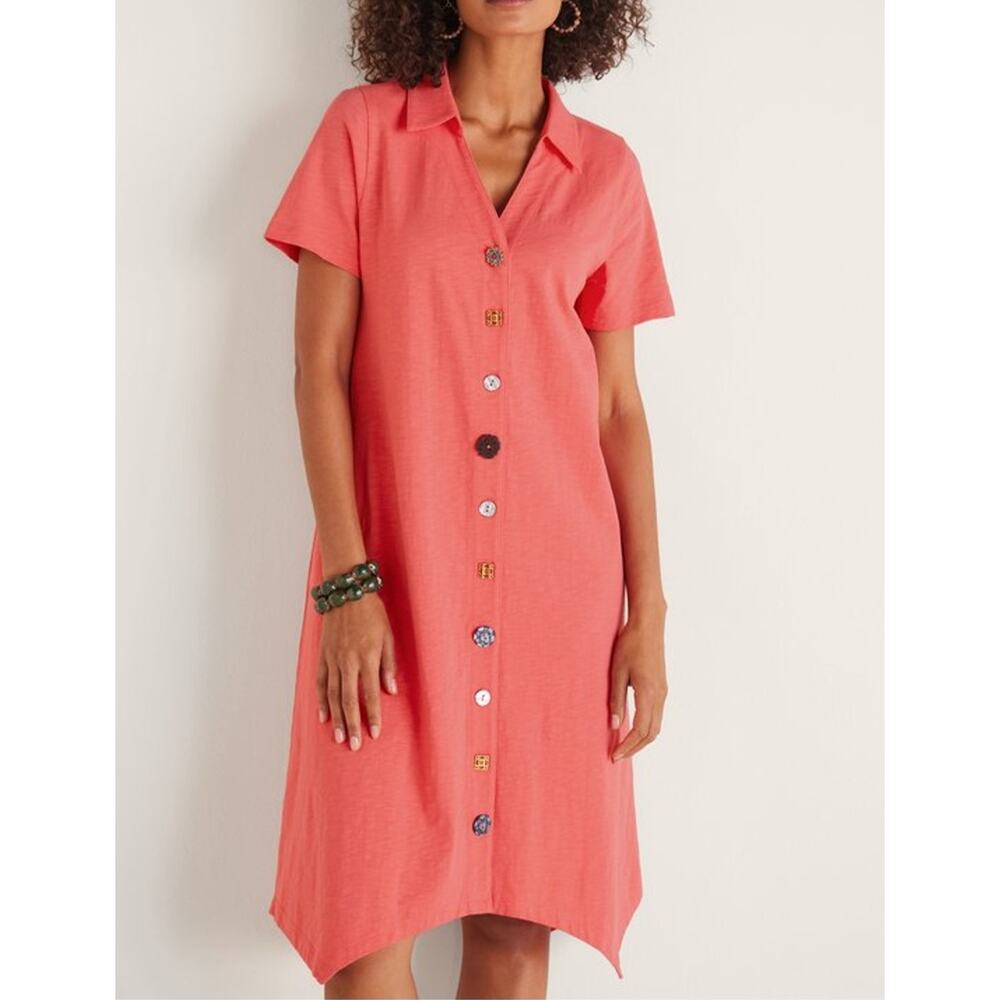 Soft Surroundings Women's Coral Danielle Button-Front Short Sleeve Dress –Size S